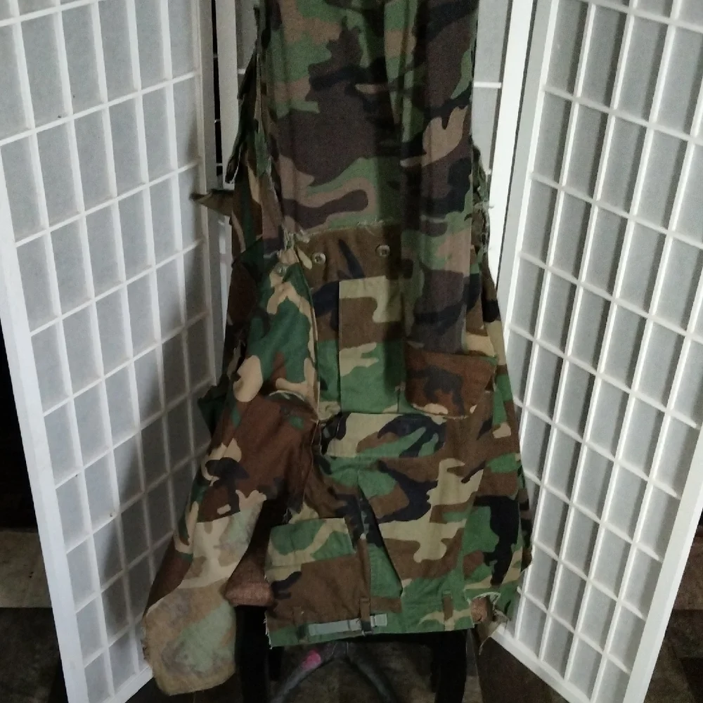 Upcycle / Refurbished Camouflage Asymmetrical Long Sleeve Maxi Dress - Picture 9 of 16